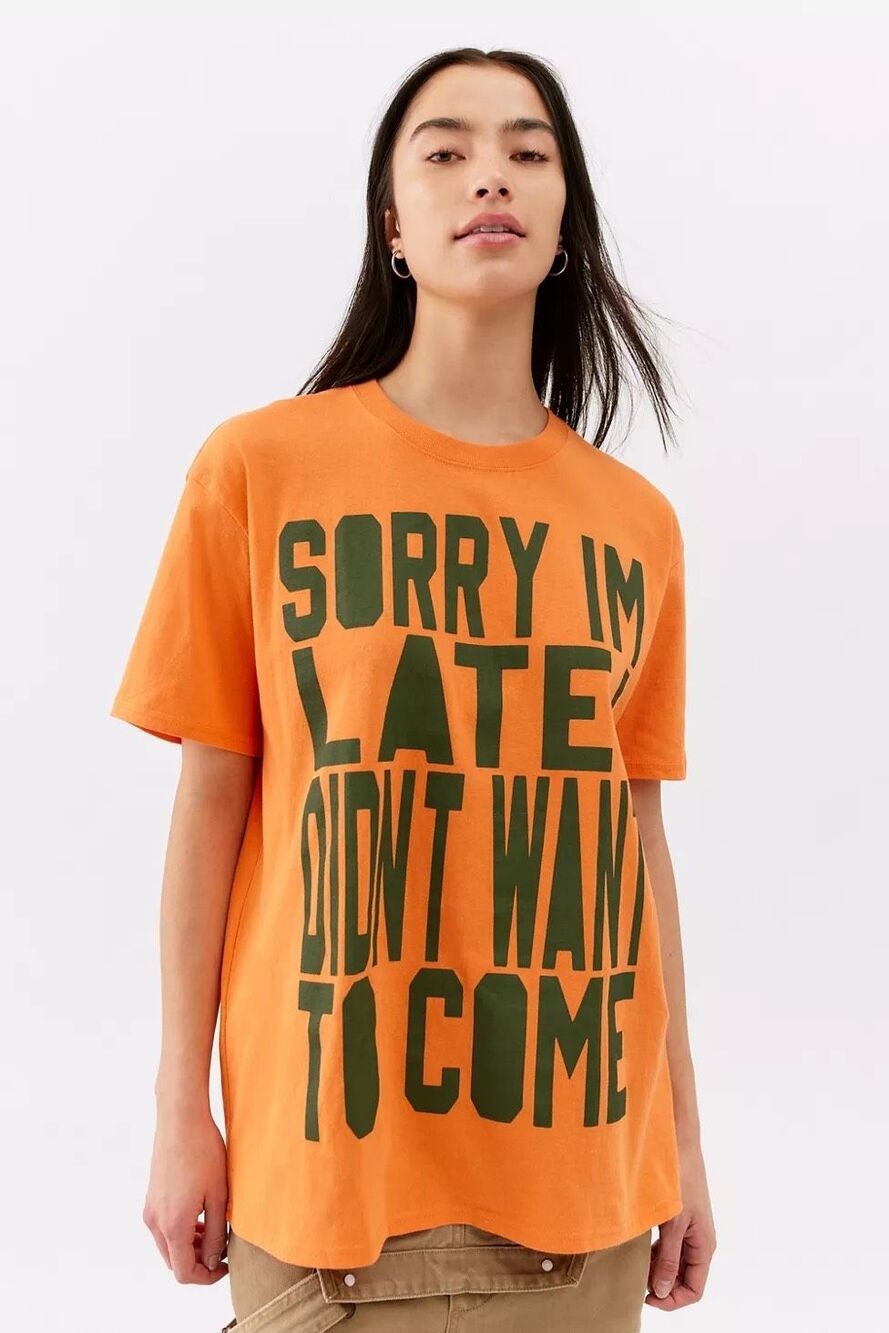 Urban Outfitters UO Sorry I’m Late Oversized Graphic T Shirt Orange XS/S NEW